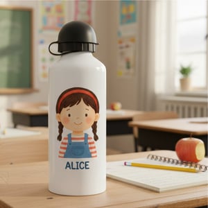 Squeeze de Alumínio Personalizada Alumínio Branco 500ml Estampa Colorida  Tampa Bolinha 