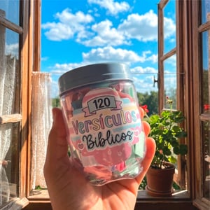 Potinho 120 Versículos Papéis Coloridos   Pote Plástico Corte Reto 120 Versículos