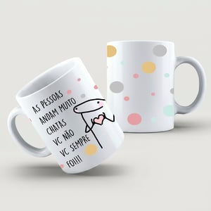 Caneca Pessoa Chata Cerâmica Branca  Estampa Colorida  Brilho 325ml