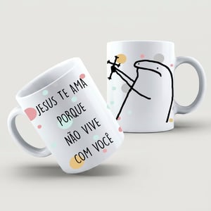Caneca Jesus Te Ama... Cerâmica Branca  Estampa Colorida  Brilho 325ml