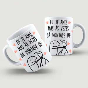 Caneca Eu te amo, mas... Cerâmica Branca  Estampa Colorida  Brilho 325ml