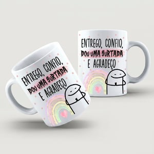 Caneca Surtada e Agradecida Cerâmica Branca  Estampa Colorida  Brilho 325ml