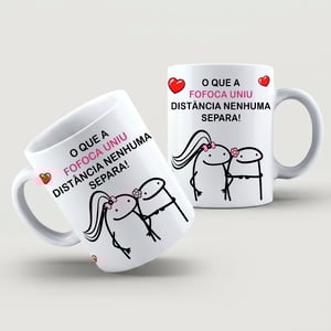 Caneca Fofoca Cerâmica Branca  Estampa Colorida  Brilho 325ml