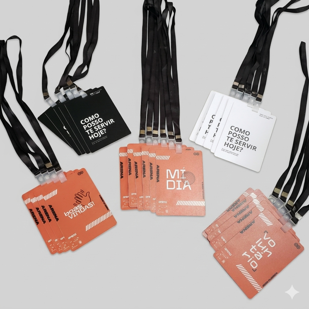Crachá e cordões personalizados