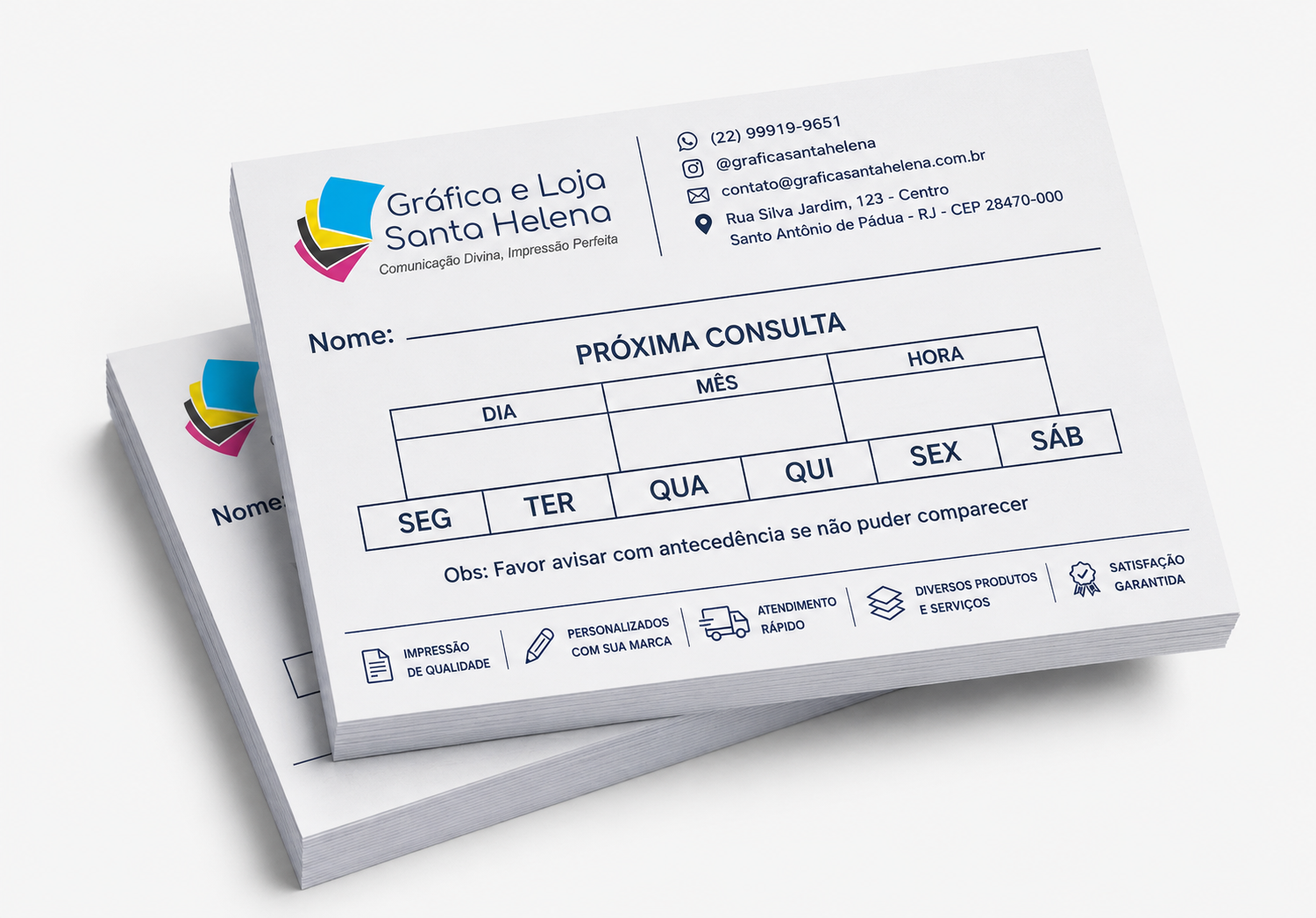 Bloco de Agendamento de Consulta - Colorido -7x10cm - Sulfite 75g - 100 fls