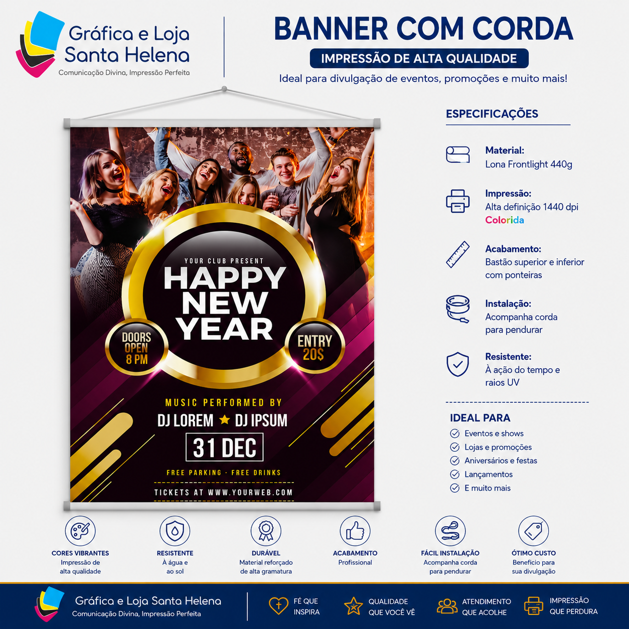 Banner Padrão - Bastão de Maderia + Cordas