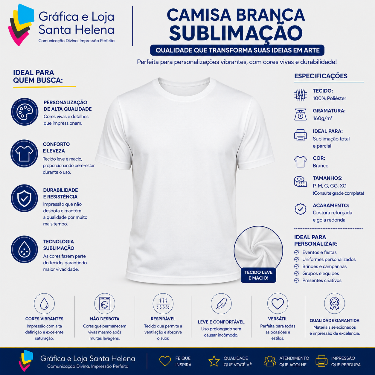 Camiseta Branca para Sublimalçao - Personalizada