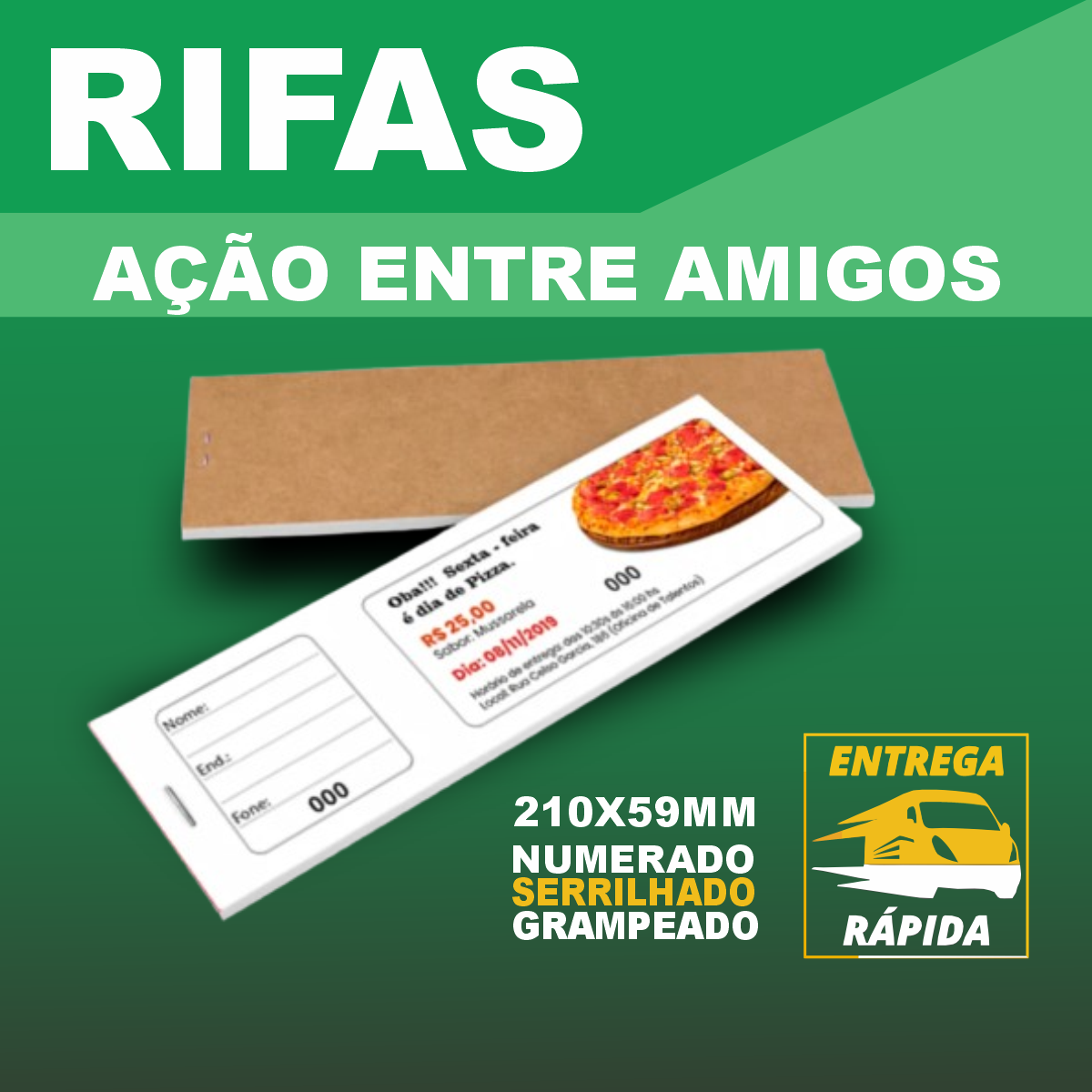 Bloco Talão de Rifa, Tickets ou Sorteio Personalizado com Canhoto Destacável