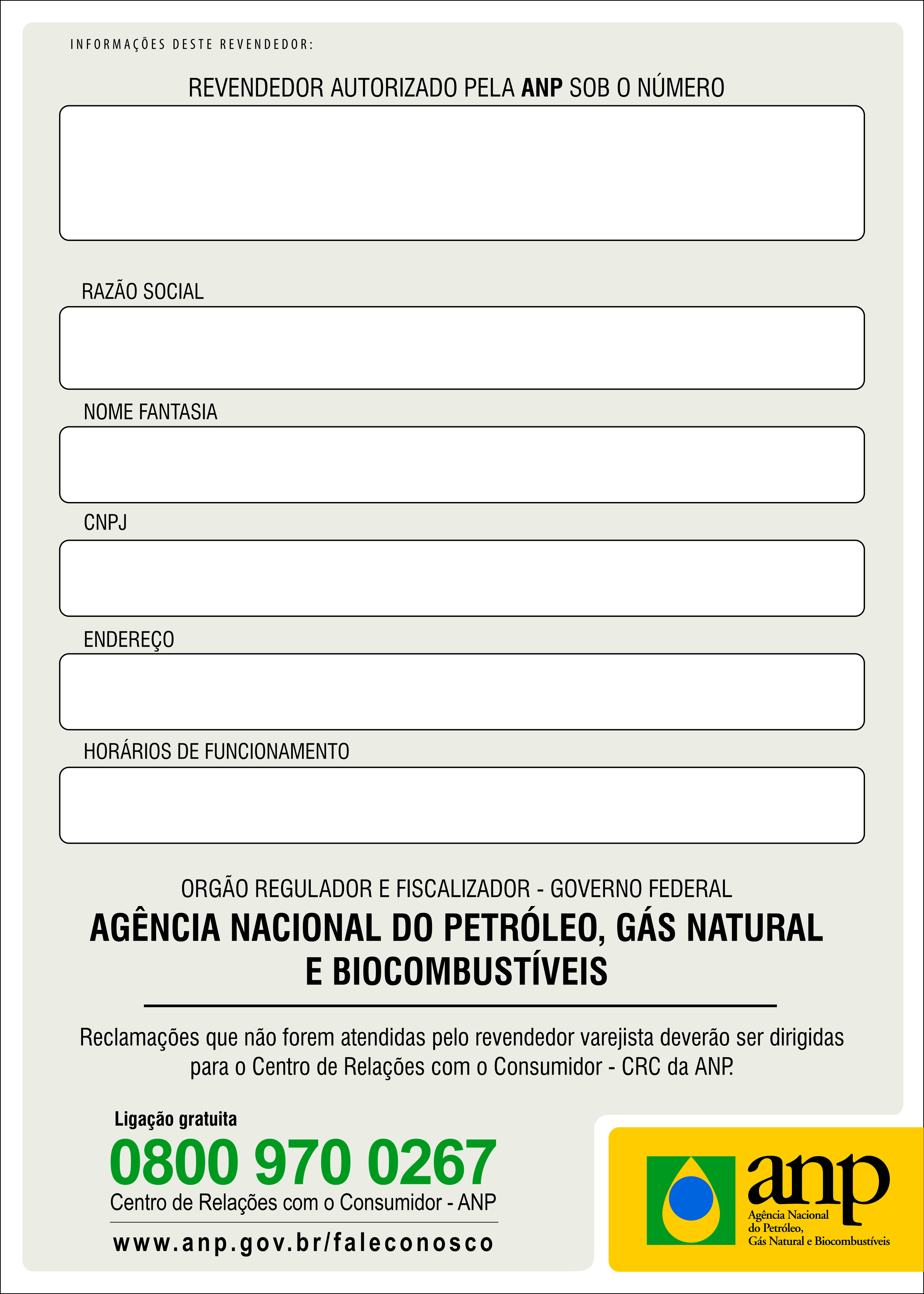 Placa ANP Razão Social