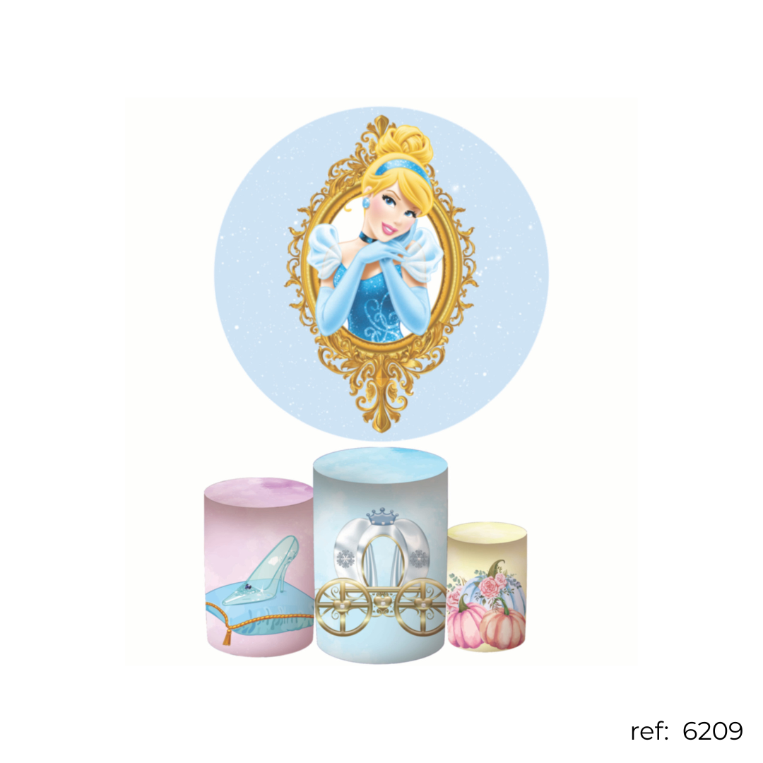 Princesas Cinderela - Kit Festa (Painel 150cm + Trio de Cilindros)