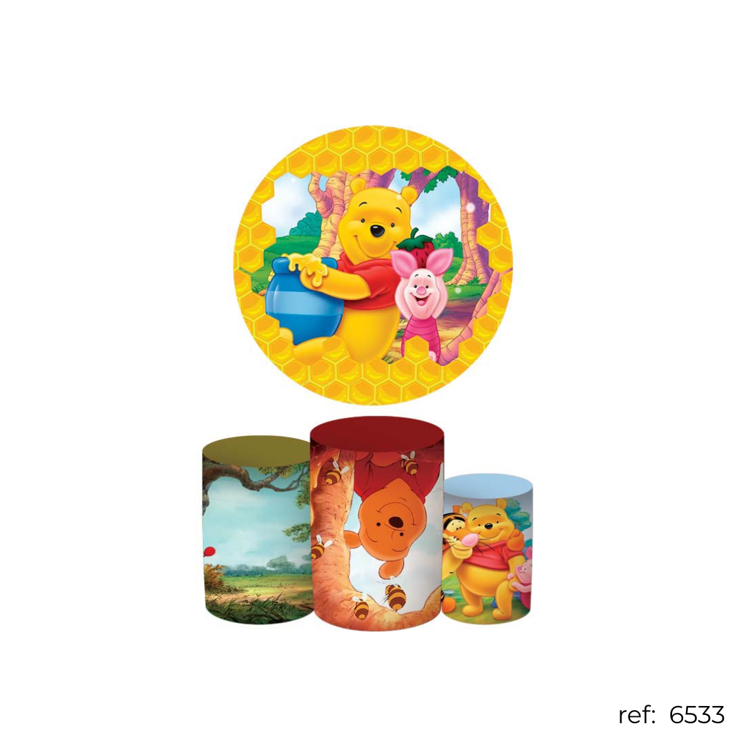 Pooh - Kit Festa (Painel 150cm + Trio de Cilindros)
