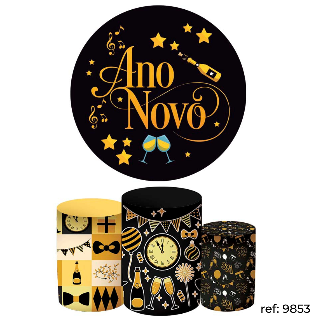 Ano Novo - Kit Festa (Painel 150cm + Trio de Cilindros)