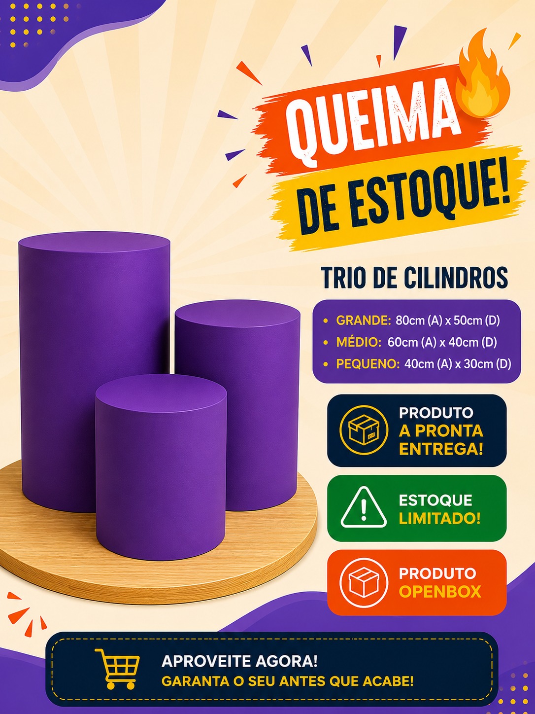 Queima de estoque - Trio de Capas de Cilindros