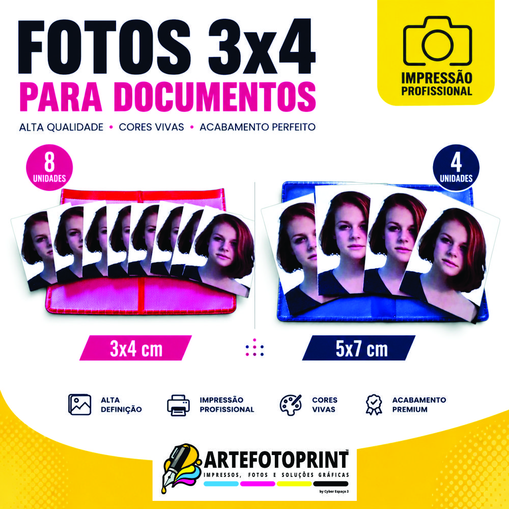 Fotos para Documentos 3x4 ou 5x7 para Passaporte