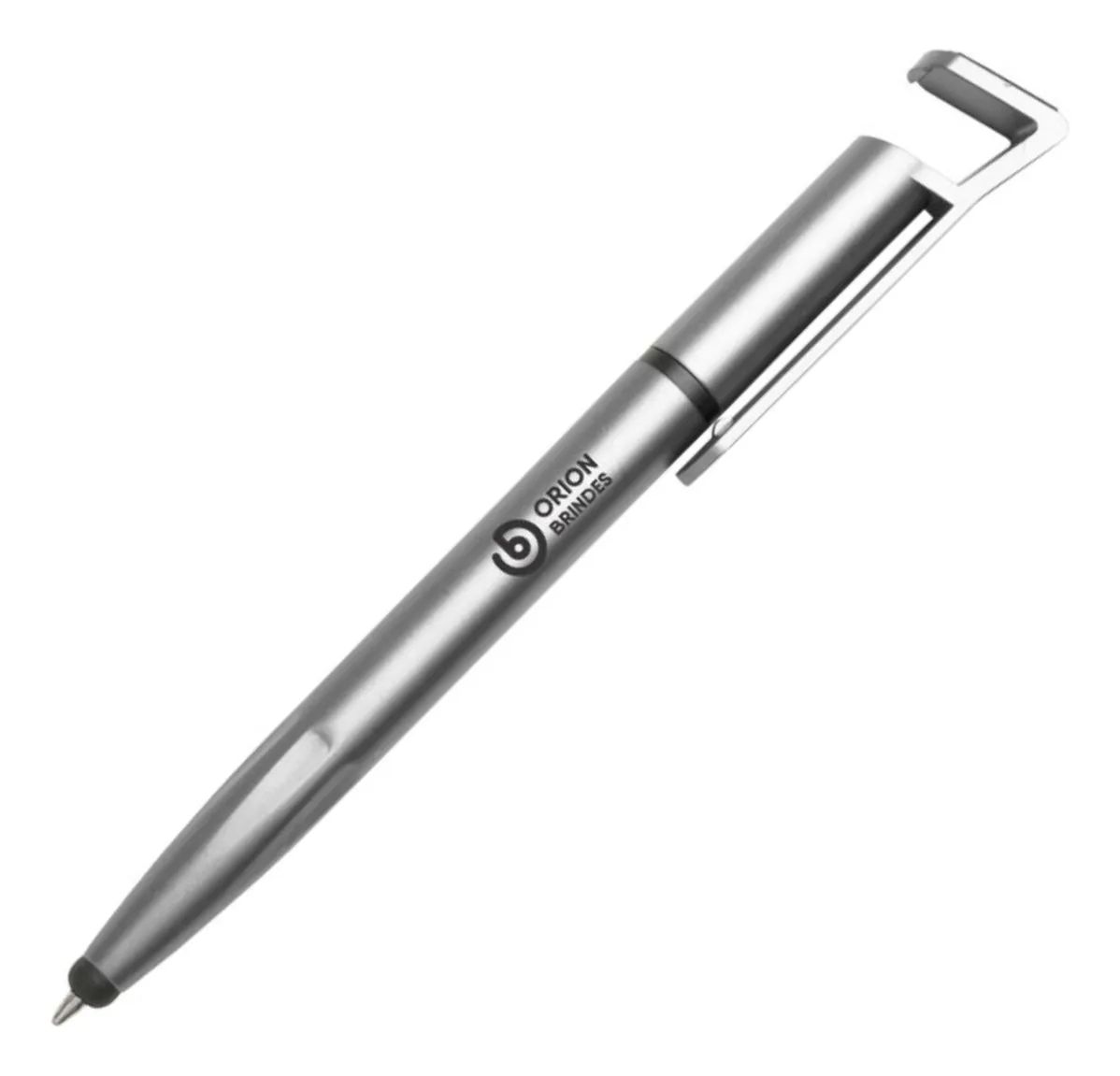 Caneta Cor Prata com Touch e porta celular Gravação Transfer