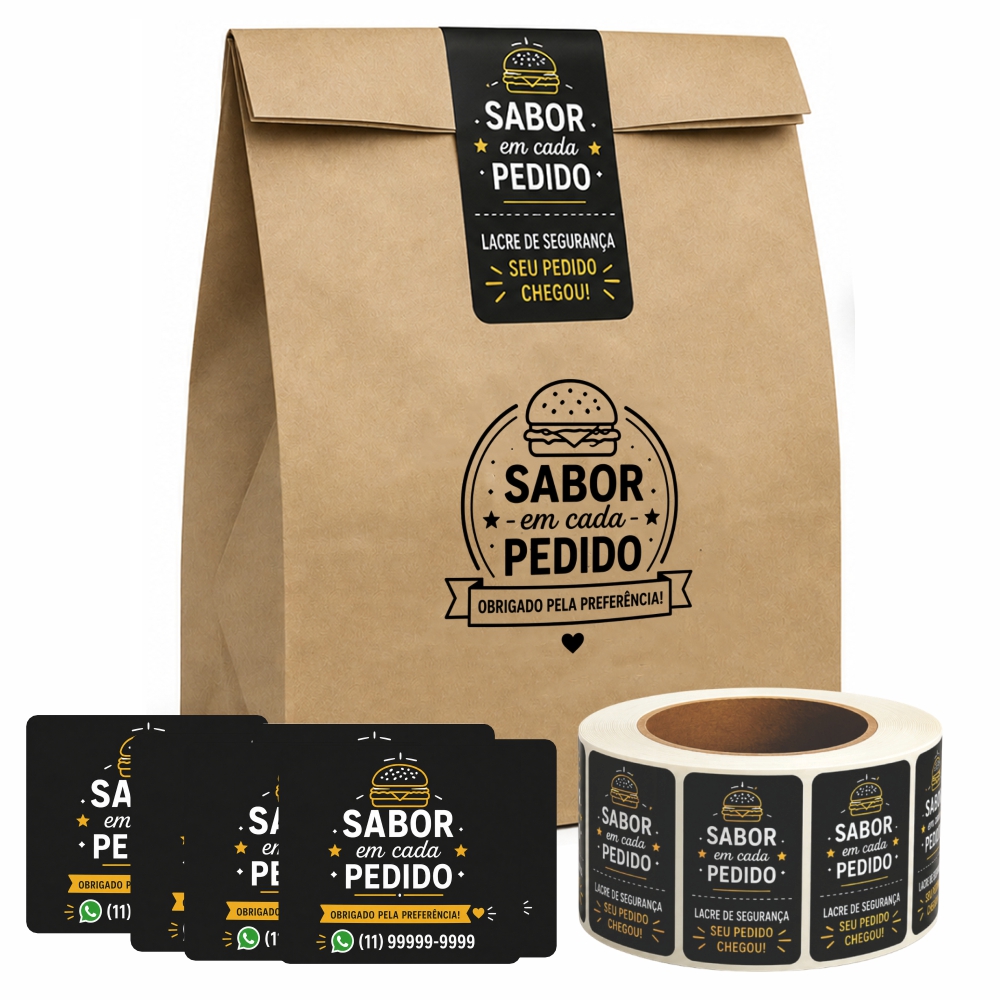 Kit Delivery: 200 adesivos lacre + 500 ímãs de geladeira + 200 sacos kraft