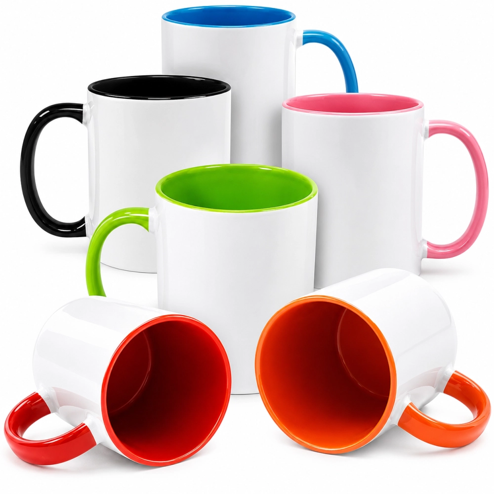 Caneca de Porcelana Interior e Alça Colorida