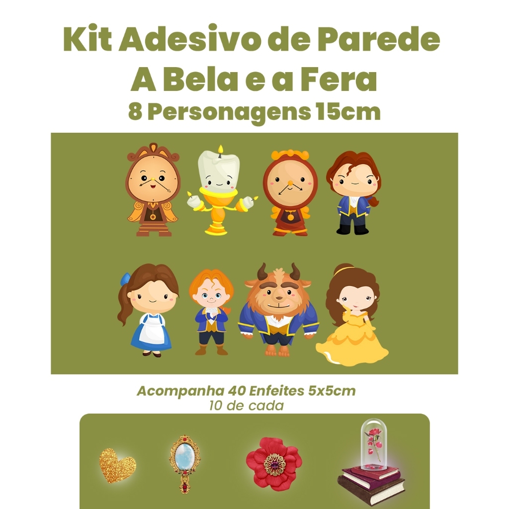 Kit Adesivo De Parede Decorativo Infantil A bela e a Fera