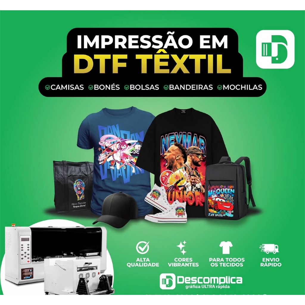 DTF TÊXTIL IMPRESSÃO DE ALTA QUALIDADE, FACIL APLICAÇÃO
