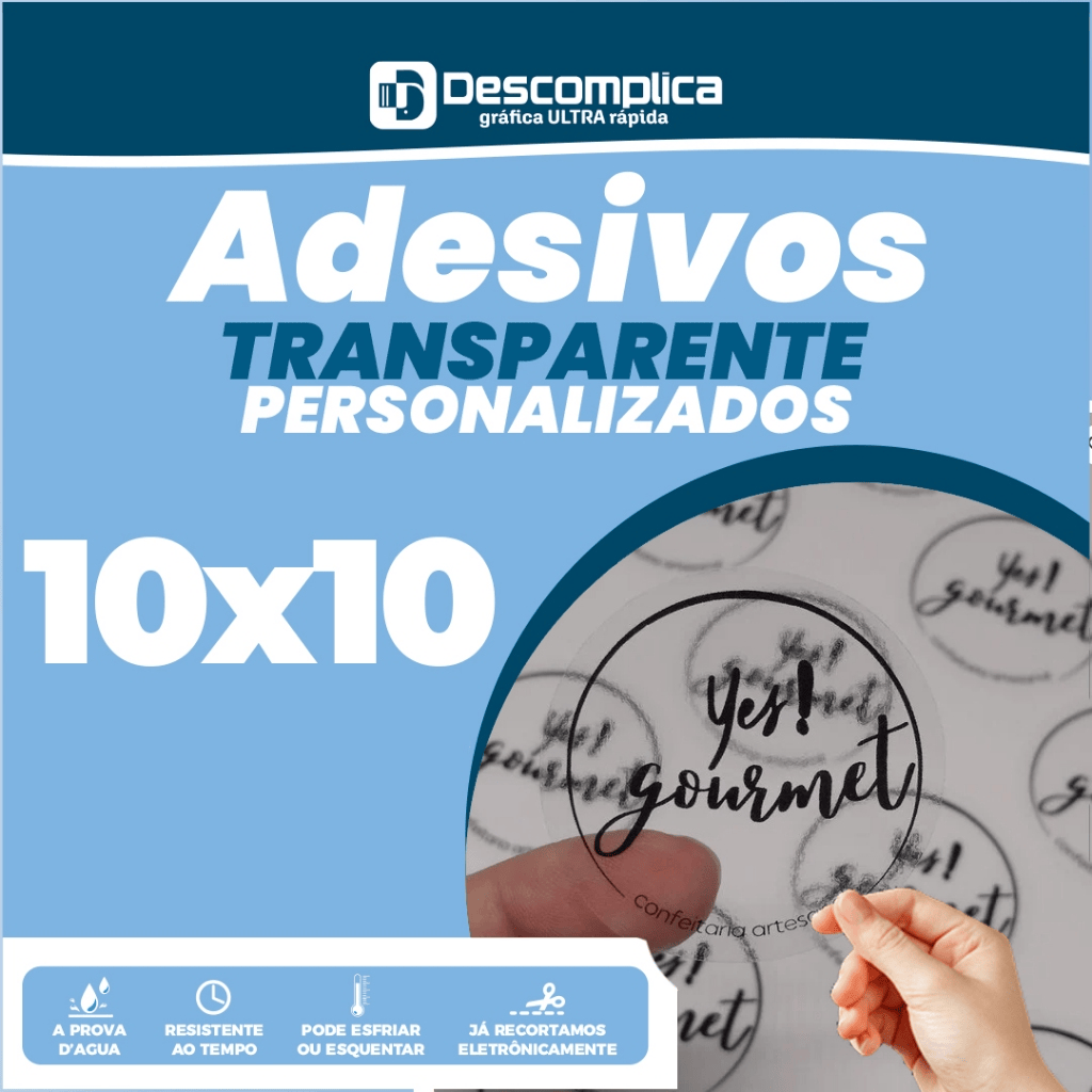 ETIQUETA ADESIVA 10x10 CM VINIL TRANSPARENTE PERSONALIZADA
