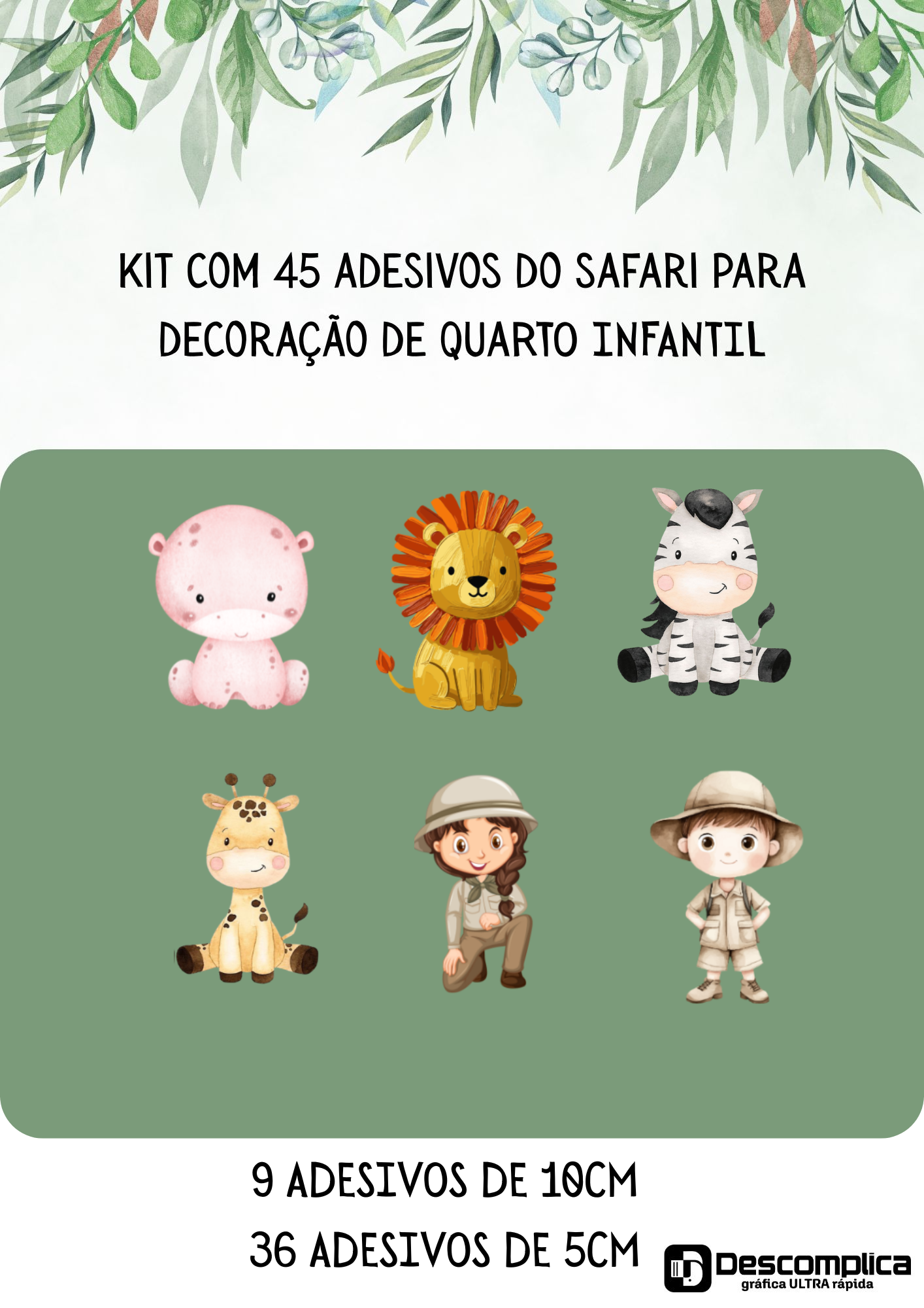Kit Adesivo De Parede Decorativo Infantil Safari