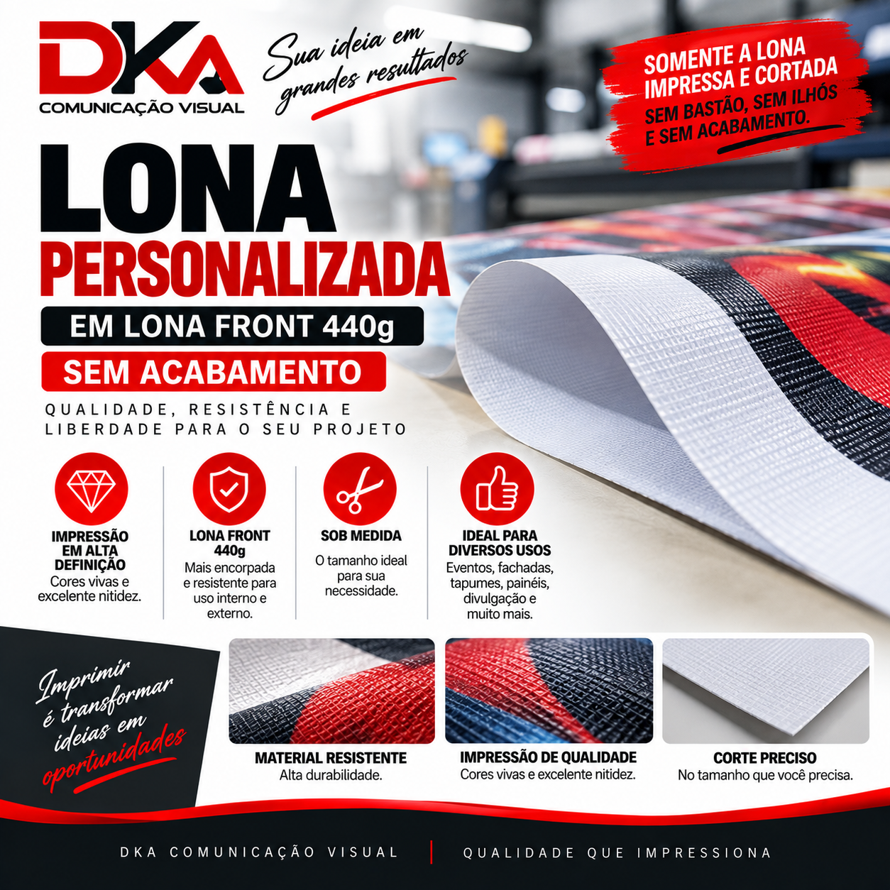 Lona Personalizada 440g Sem Acabamento Sob Medida