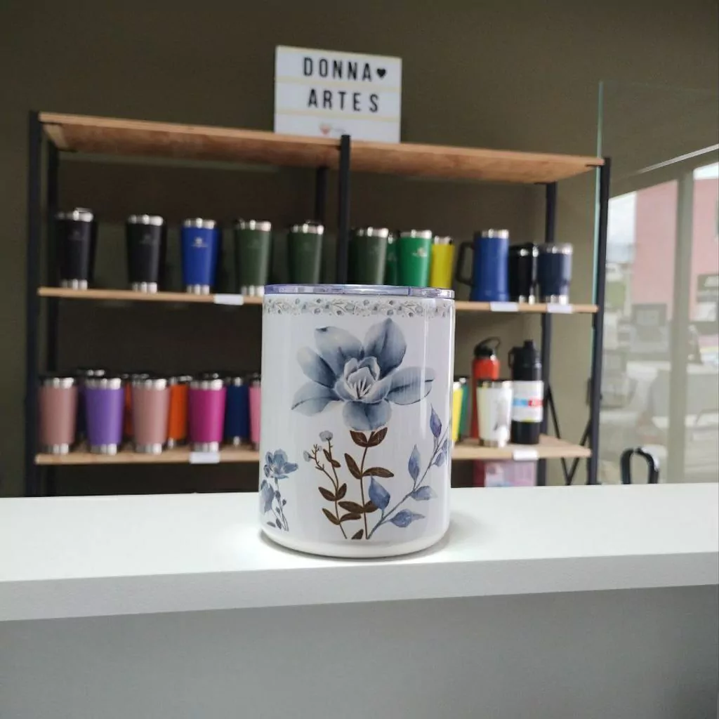 Caneca térmica personalizada inox Branco com tampa