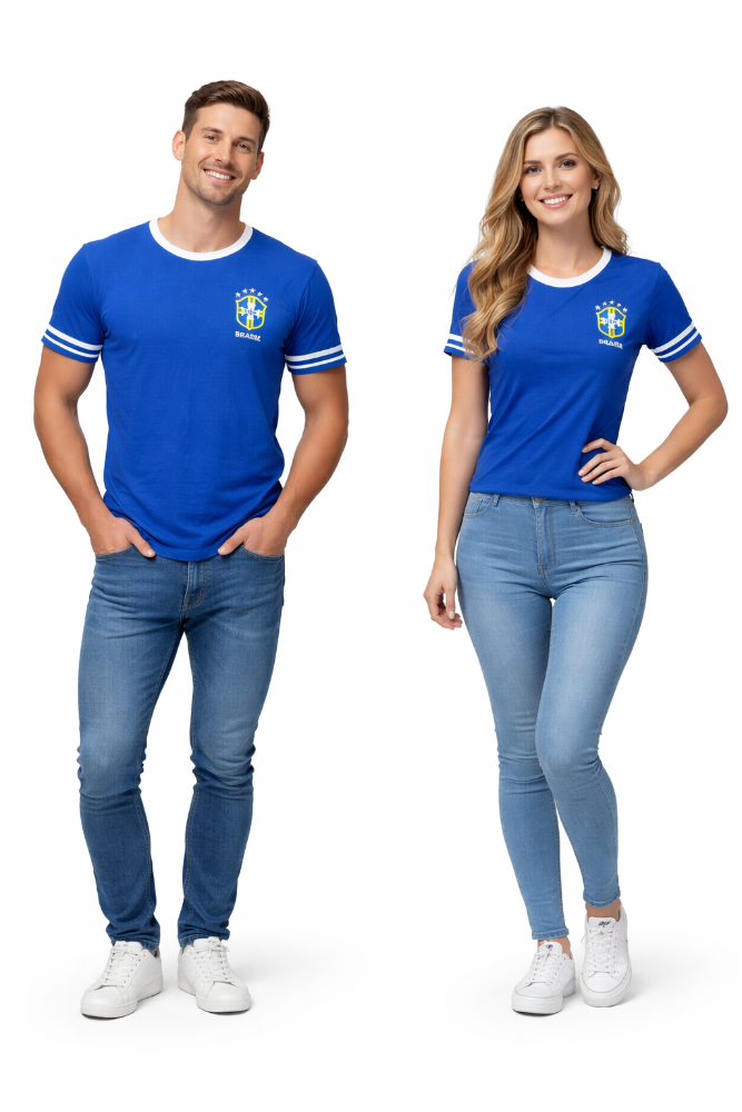 Camiseta BRASIL - Azul gola Branca