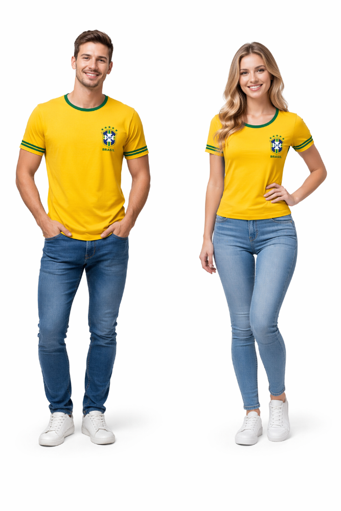 Camiseta BRASIL - Amarela gola Verde
