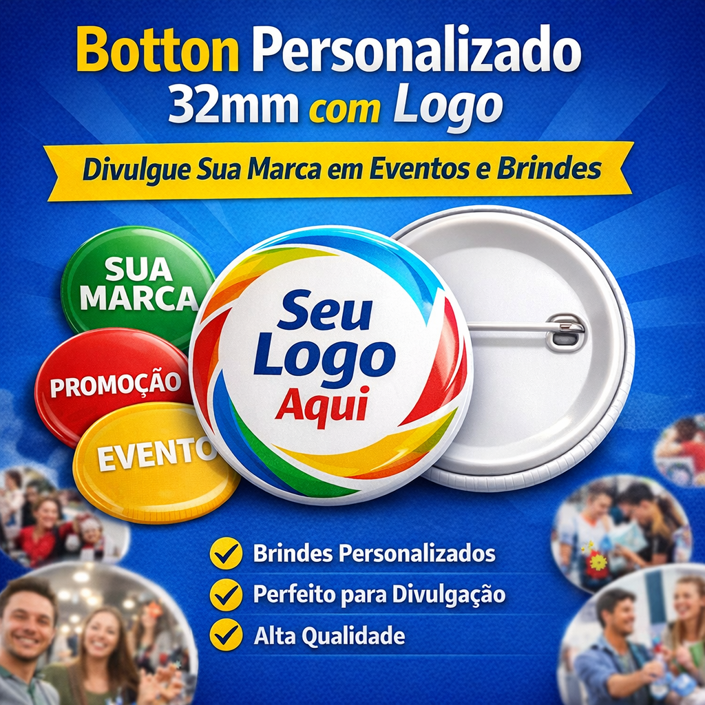 Personalizado 32mm com Logo – Divulgue Sua Marca em Eventos e Brindes