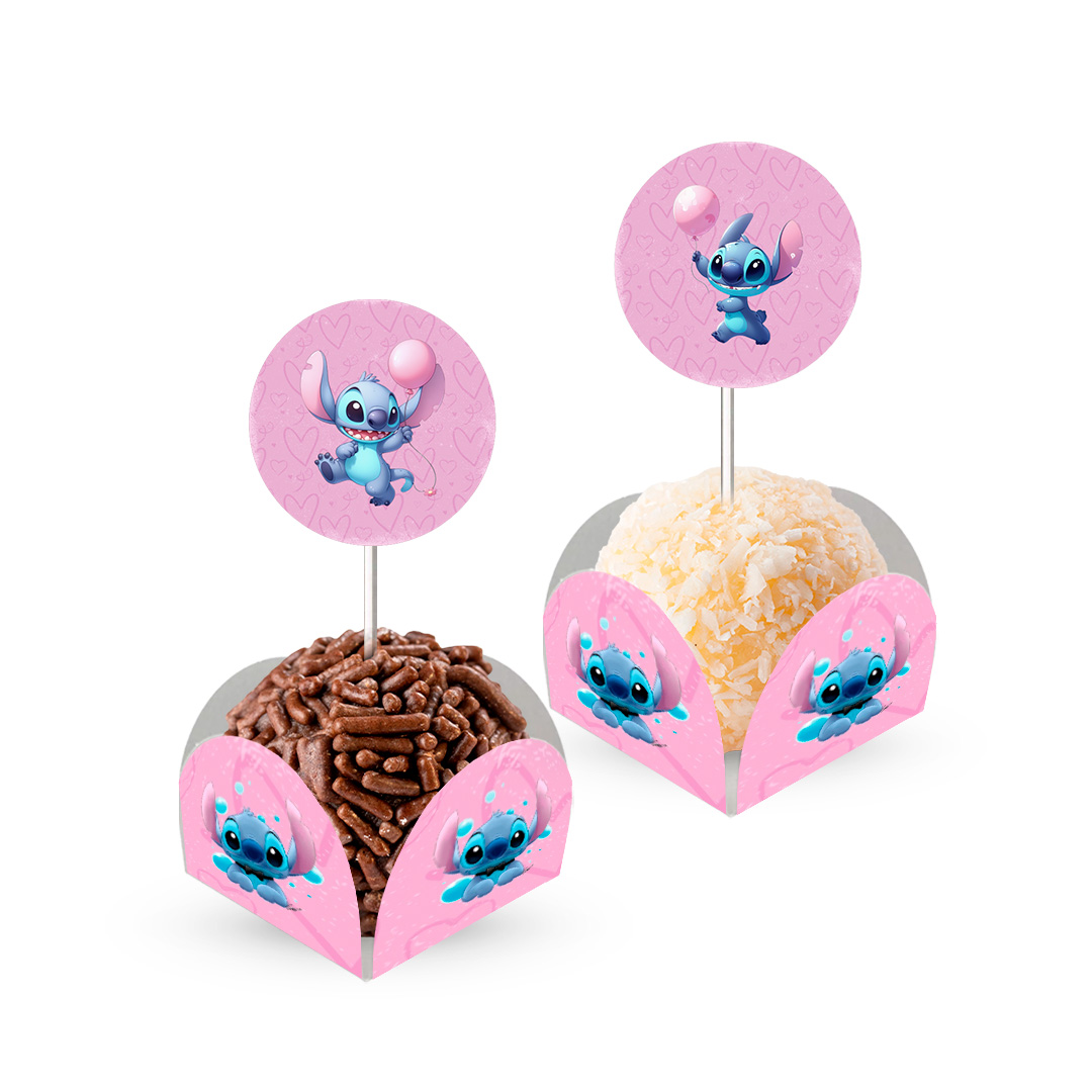 Stitch Rosa 80 Forminhas Para Doces Com Toppers