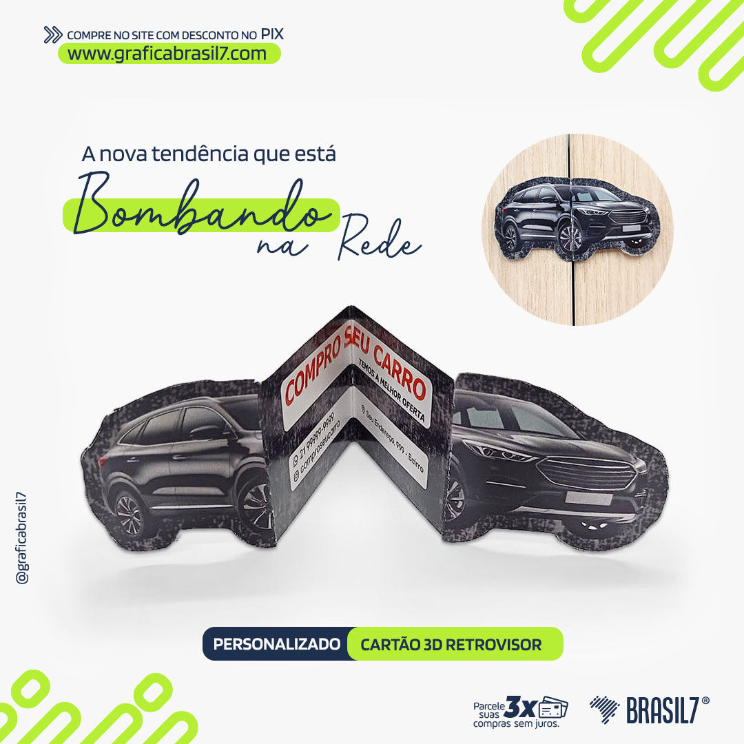 CARTÃO DE VISITA 3D dobrável Retrovisor carro