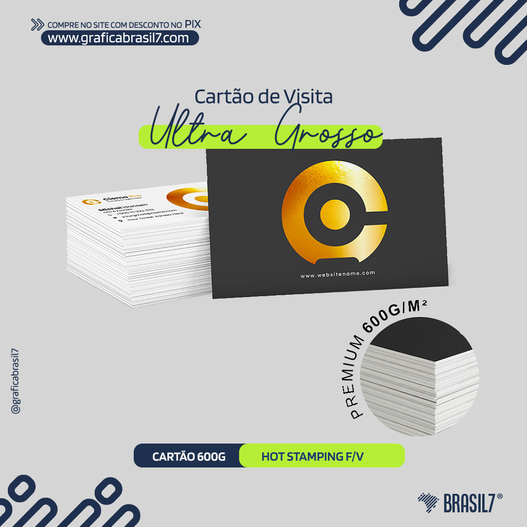 CARTÃO DE VISITA Soft Touch e Hot Stamping Frente e Verso Ultra Grosso 600g