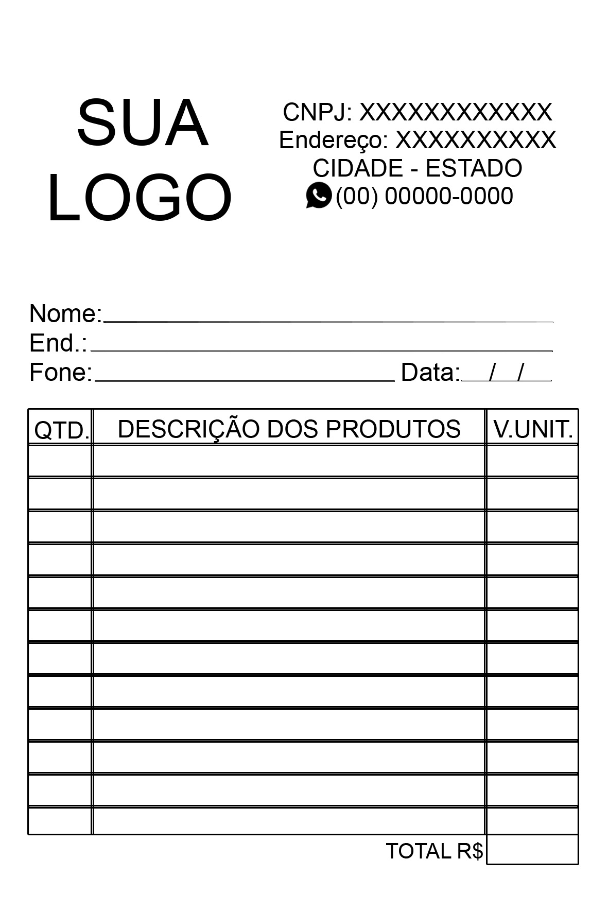TALÃO DE PEDIDO - 1 VIA COM 50 FOLHAS