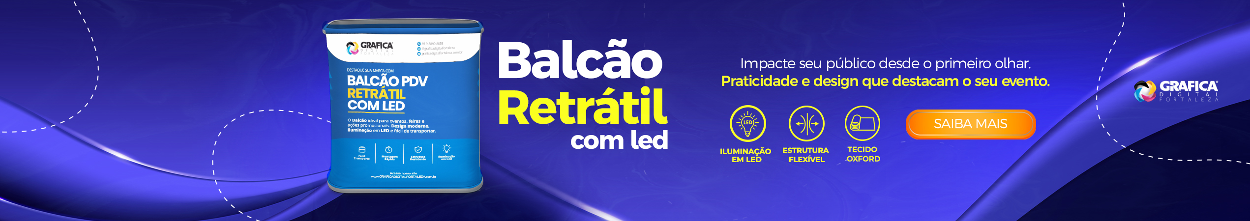 banner balcao pdv retratil com led
