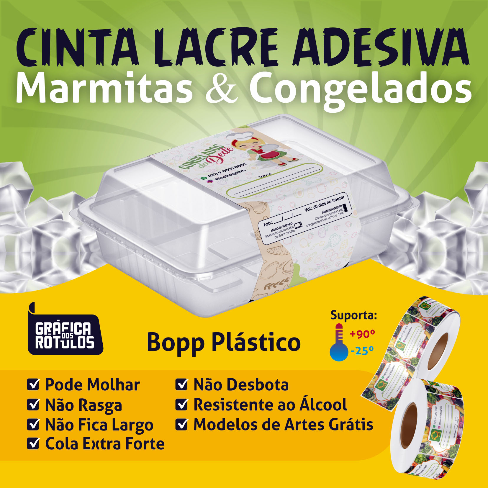 Cinta Lacre Adesiva Personalizadas Marmita Fit e Congelados