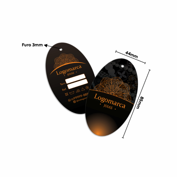 TAG OVAL 300G COM VERNIZ IMPRESSÃO FRENTE