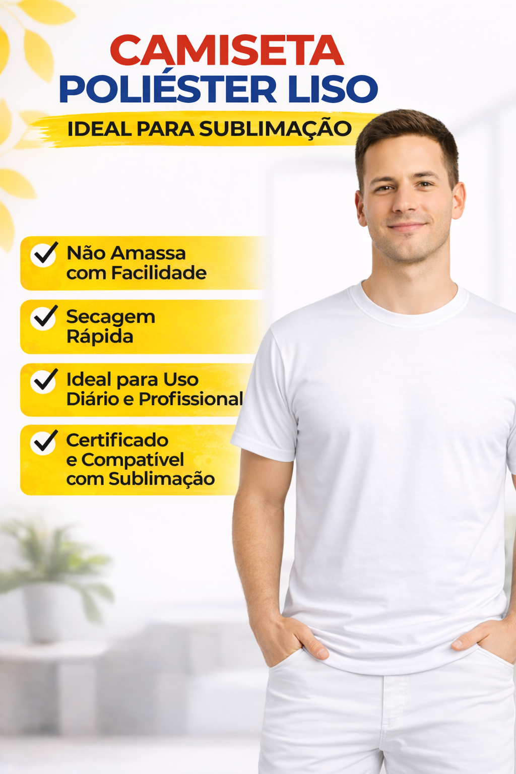 Camiseta Poliéster Lisa Branca para Sublimação | PP ao GG