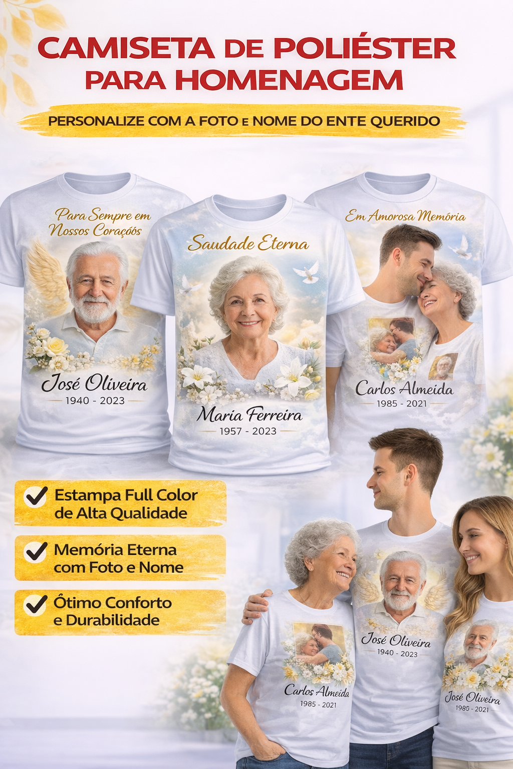 ✅ Camiseta de Homenagem Personalizada em Poliéster – Sublimação