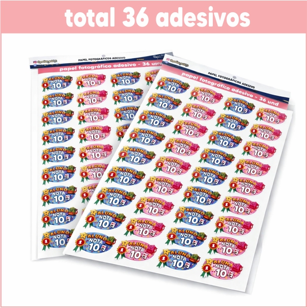 CARTELA ETIQUETA ADESIVA -  Aluno(a) nota 10 - 36 adesivos