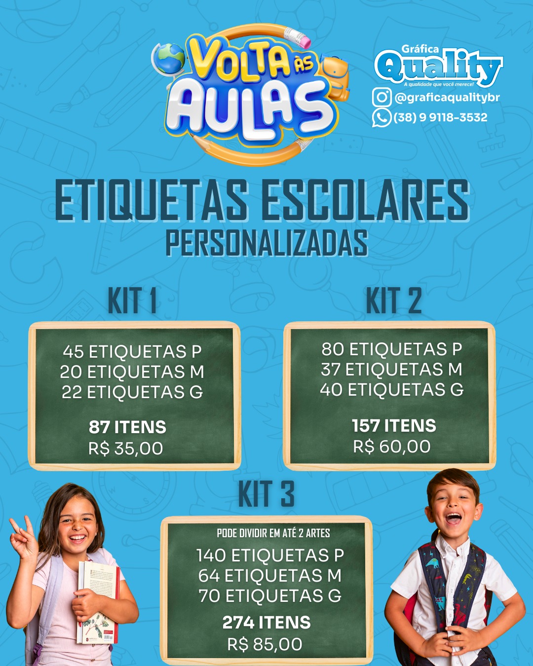 Etiquetas Escolares 2025 - KIT 2 - 157 ADESIVOS