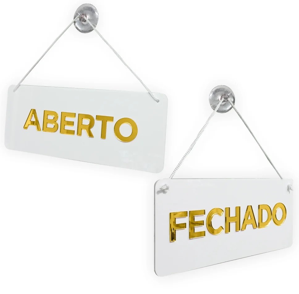 Placa Aberto/Fechado Acrílico Espelhado com Ventosa