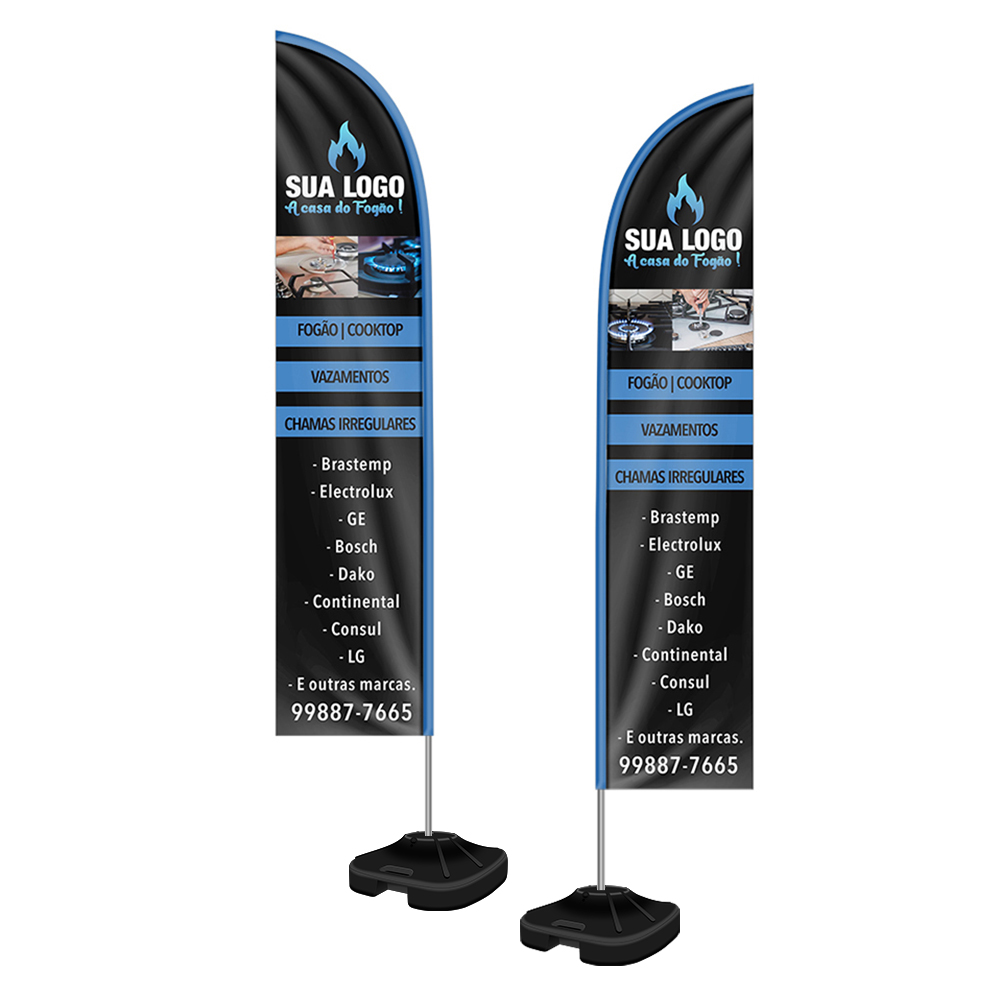 WIND BANNER KIT COMPLETO TECIDO OXFORD MODELO FACA ALTURA MONTADO: 3,00 METROS G - 4X4