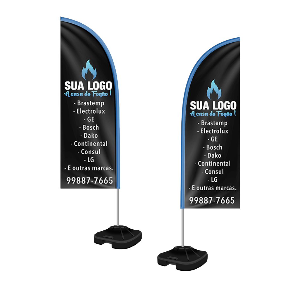 WIND BANNER KIT COMPLETO TECIDO OXFORD MODELO FACA ALTURA MONTADO: 2,50 METROS M - 4X4