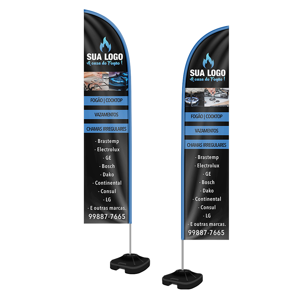 WIND BANNER KIT COMPLETO TECIDO OXFORD MODELO FACA ALTURA MONTADO: 3,50 METROS GG - 4X4