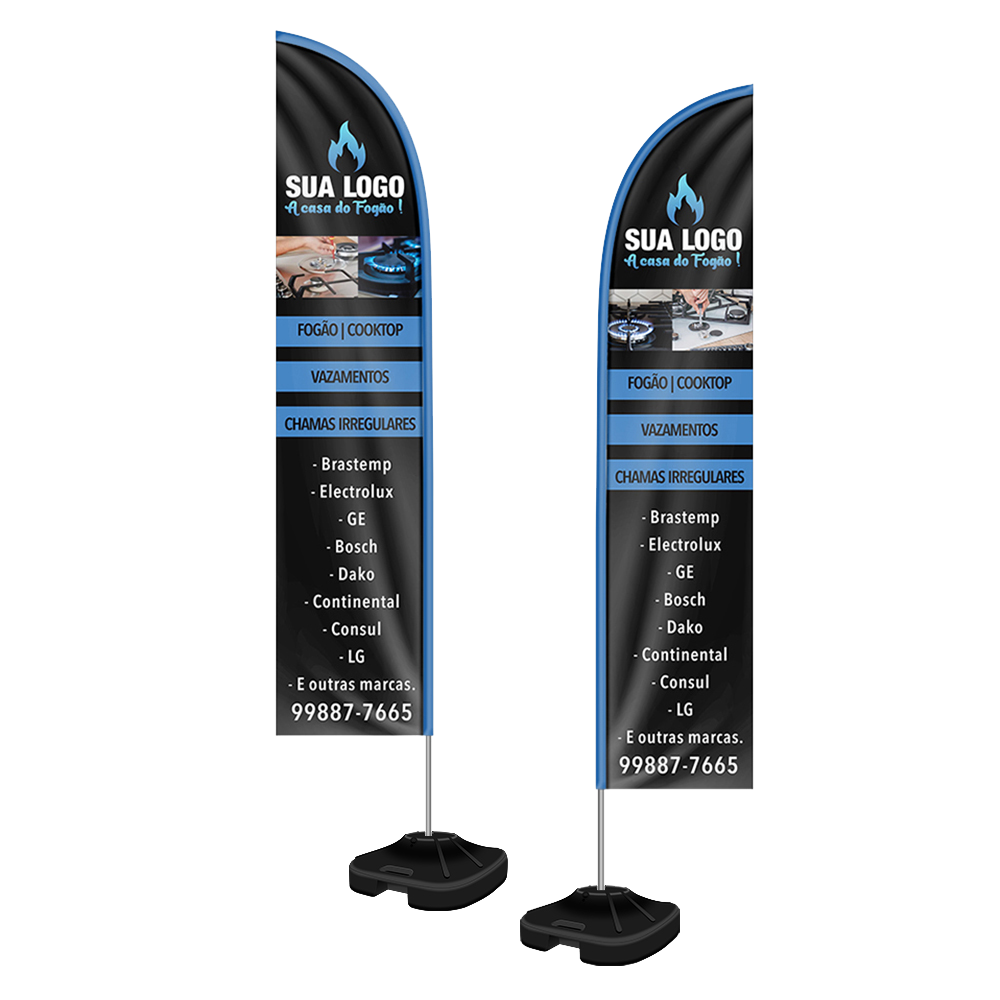 WIND BANNER KIT COMPLETO TECIDO OXFORD MODELO FACA ALTURA MONTADO: 3,00 METROS G - 4X4