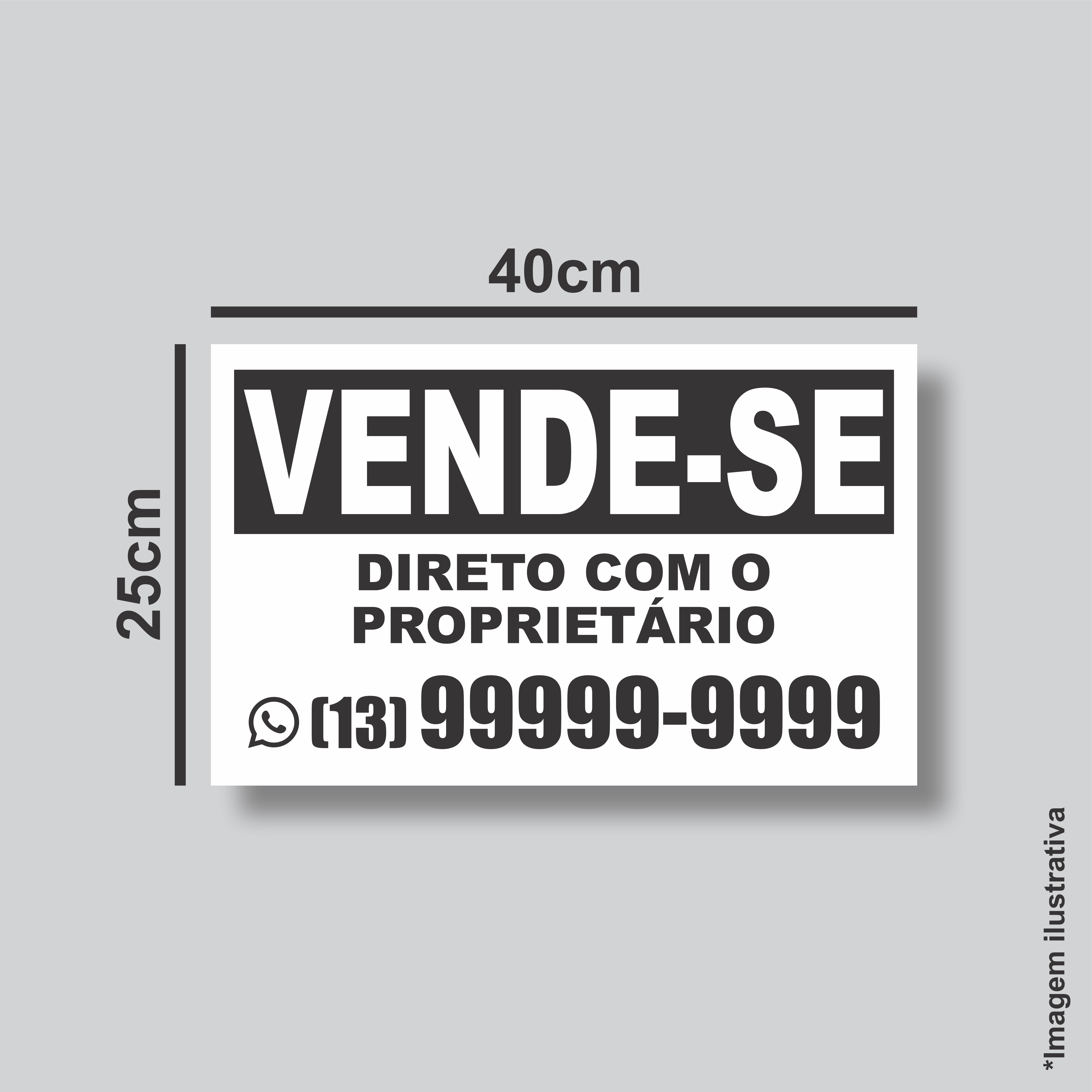 Placa de PS 40x25 cm - Adesivo de Recorte Preto