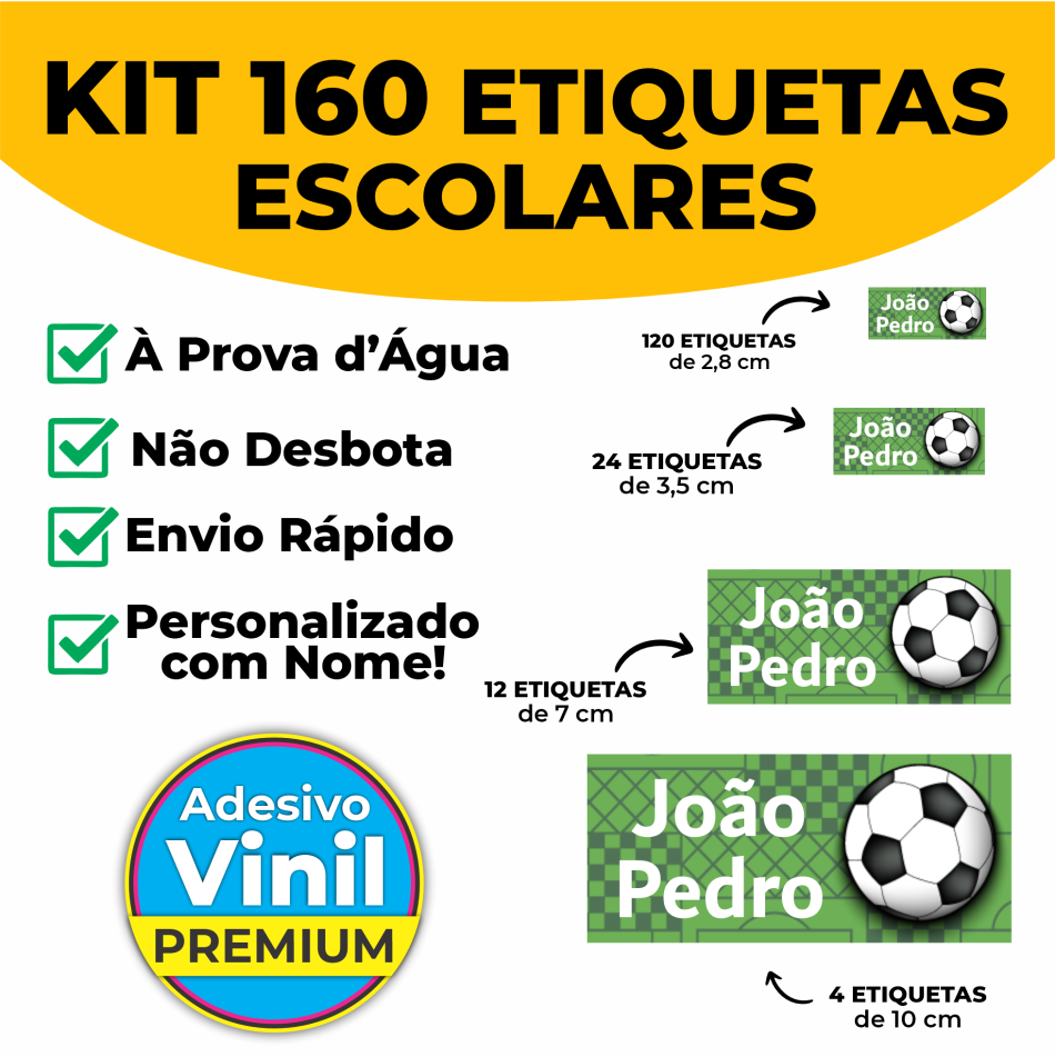 Kit 160 Etiquetas Escolares Personalizadas | À Prova d’Água | Vinil Premium