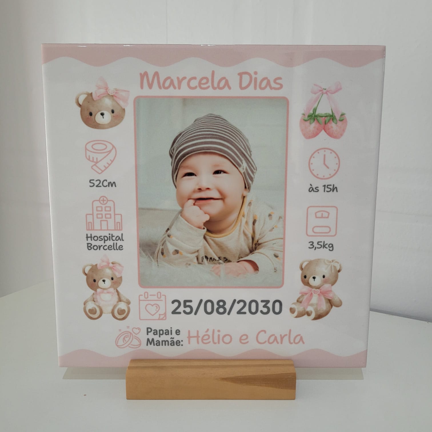 Azulejo personalizado 15x15 com suporte de madeira