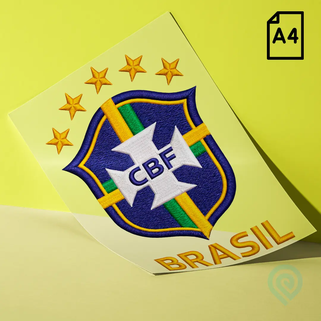Cartela A4 DTF UV – Escudo Seleção Brasileira CBF Estilo Bordado 03 Copa do Mundo 2026